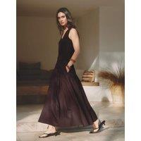 Albaray Pure Cotton Sateen Midi A-Line Skirt Chocolate