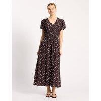 Albaray Spot Print Ruffle Midi Waisted Dress Brown Mix