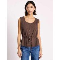 Albaray Pure Cotton Textured Scoop Neck Top Brown