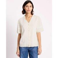 Albaray Pure Cotton Textured V-Neck Frill Detail Top Cream