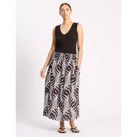 Albaray Pure Cotton Palm Print Midi A-Line Skirt Light Brown