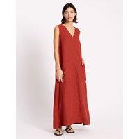Albaray Pure Linen V-Neck Midaxi Shift Dress Red