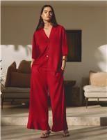 Albaray Elasticated Waist Wide Leg Flared Trousers Red