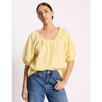 Albaray Pure Cotton Gingham Scoop Neck Top Yellow Mix