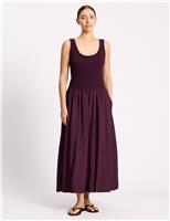 Albaray Jersey Scoop Neck Bubble Hem Midi Dress Burgundy