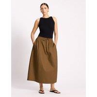 Albaray Pure Cotton Sateen Drawstring Midi Skirt Tan