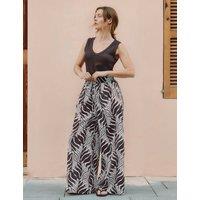 Albaray Pure Cotton Palm Print Wide Leg Trousers Light Brown