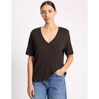 Albaray Linen Blend V-Neck T-Shirt Chocolate