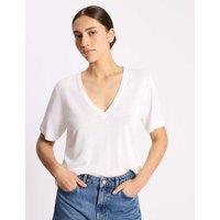 Albaray Linen Blend V-Neck T-Shirt White