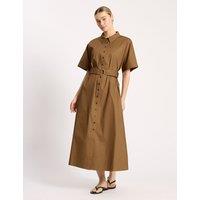 Albaray Pure Cotton Midi Shirt Dress Tan