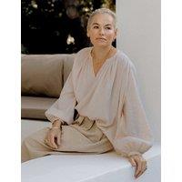 Albaray Pure Cotton Notch Neck Blouse Cream