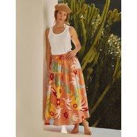 Albaray Pure Cotton Tropical Print Midi A-Line Skirt Pink