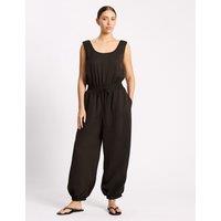 Albaray Lyocell Rich Sleeveless Balloon Leg Jumpsuit Chocolate