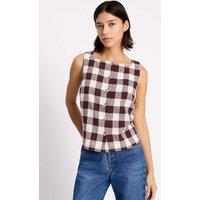 Albaray Linen Rich Gingham Square Neck Top Burgundy