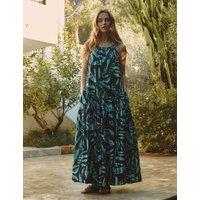 Albaray Pure Cotton Painterly Palm Maxi Dress Black
