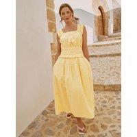 Albaray Pure Cotton Seersucker Square Neck Dress Yellow Mix