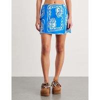 Jag Pure Linen Printed Mini Wrap Skirt Blue