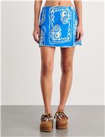 Jag Pure Linen Printed Mini Wrap Skirt Blue