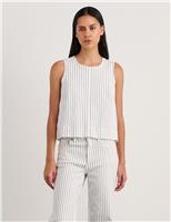 Jag Cotton Rich Striped Button Back Vest Top White/Black