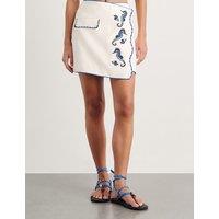 Jag Pure Linen Embroidered Mini Wrap Skirt White