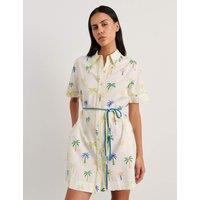 Jag Linen Rich Palm Tree Mini Shirt Dress Ivory