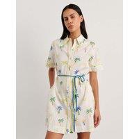 Jag Linen Rich Palm Tree Mini Shirt Dress Ivory