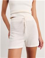 Jag Linen Rich Knitted High Waisted Shorts White
