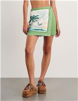 Linen Blend Sunlounger Print Mini Wrap Skirt