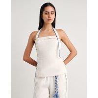 Jag Pure Linen Embroidered Halter Neck Top White