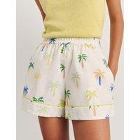 Jag Linen Rich Palm Print Shorts Ivory
