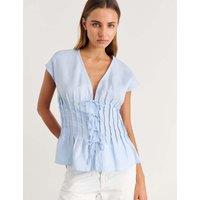 Jag Pure Linen Pintuck Blouse Light Blue