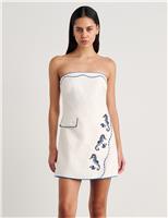 Pure Linen Embroidered Bandeau Mini Dress
