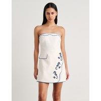 Jag Pure Linen Embroidered Bandeau Mini Dress Soft White