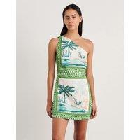 Jag Linen Blend One Shoulder Mini Dress Green