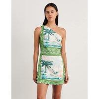 Jag Linen Blend One Shoulder Mini Dress Green