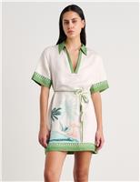 Linen Blend One Shoulder Mini Dress