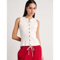 Jag Button Through Knitted Vest White