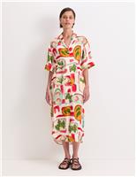 Printed Tie Waist Midi Shirt Dress