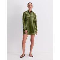 Sportscraft Pure Cotton Striped Shirt Green Mix