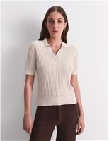 Pure Cotton Pointelle Knitted Polo Top
