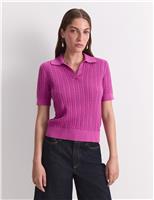 Sportscraft Pure Cotton Pointelle Knitted Polo Top Magenta