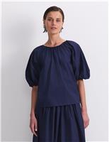 Pure Cotton Tie Neck Blouse