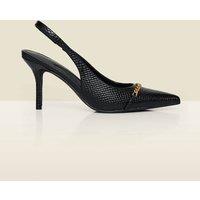 SOSANDAR Croc Chain Stiletto Pointed Slingback Shoes Black