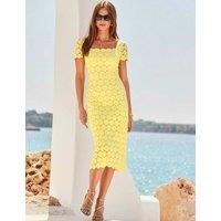 SOSANDAR Lace Square Neck Midi Bodycon Dress Yellow