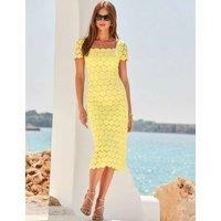 SOSANDAR Lace Square Neck Midi Bodycon Dress Yellow