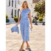 SOSANDAR Polka Dot Tie Waist Midi Waisted Dress Blue Mix