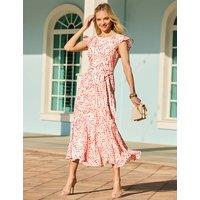 SOSANDAR Printed Midaxi Waisted Dress Red Mix