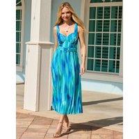 SOSANDAR Printed V-Neck Belted Midi Skater Dress Blue Mix