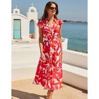 SOSANDAR Floral Belted Midi Shirt Dress Pink