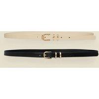 SOSANDAR 2 Pack Buckle Skinny Waist Belt White/Black